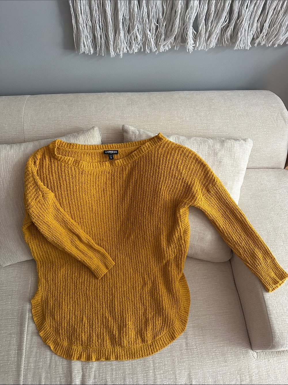 Express Women's Mustard Ribbed Crewneck Sweater